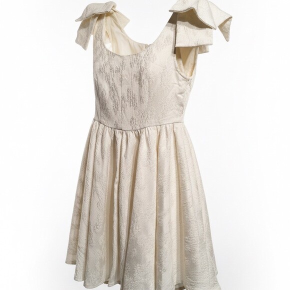 Idem Ditto Dress Womens Size S cream Floral Jacquard Bow Fit & Flare Mini - Picture 3 of 7